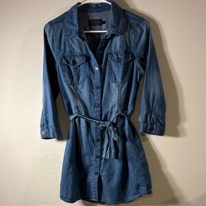 Ci Sono Denim Shirt Dress | Button Front Chambray | Tie Waist | Size S